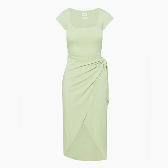 Aritzia Wilfred Saturn Shortsleeve wrap Midi Dress short sleeve bodycon sage - Picture 1 of 13